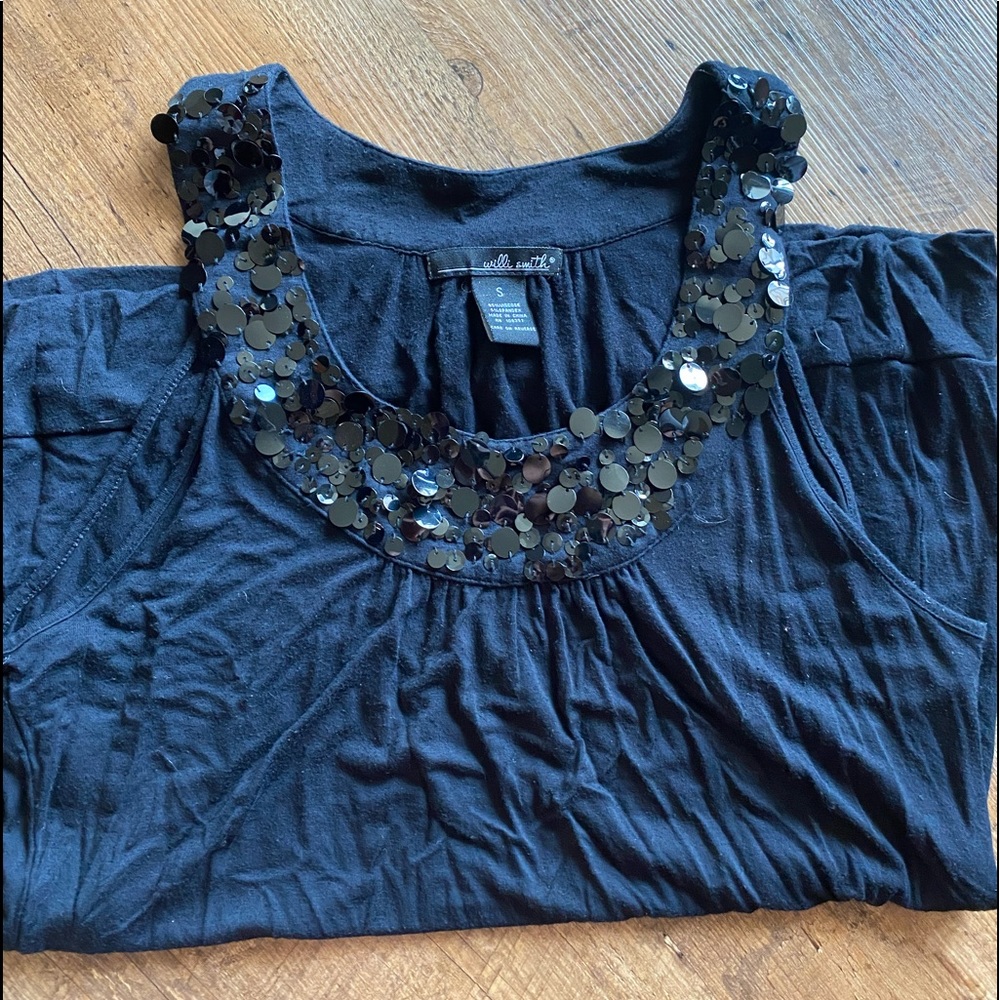 Sequins collar black tank
